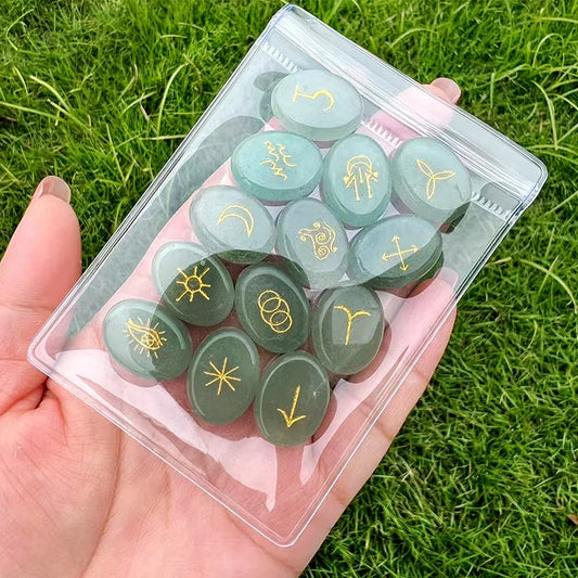 13pcs Witch Runes Natural Crystal Set — Onyx & Semi-Precious Carved Runes