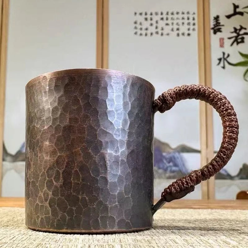Petite tasse à café vintage en cuivre pur — Design artisanal et gravé (150 ml)