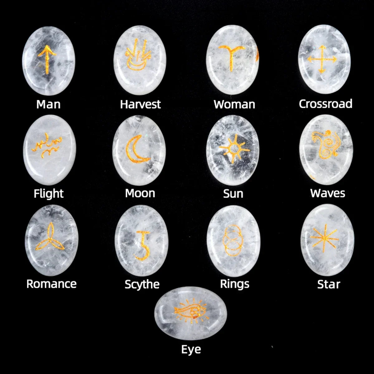 13pcs Witch Runes Natural Crystal Set — Onyx & Semi-Precious Carved Runes