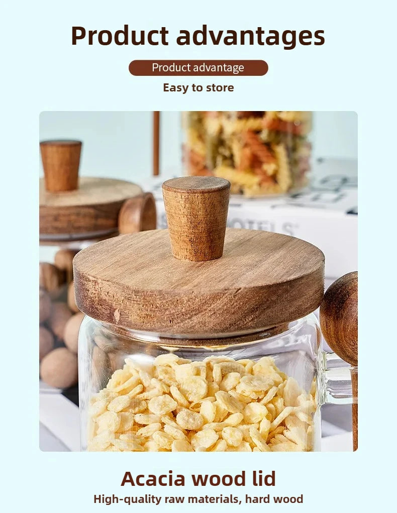Glass Sealed Storage Jar — Wooden Lid & Spoon