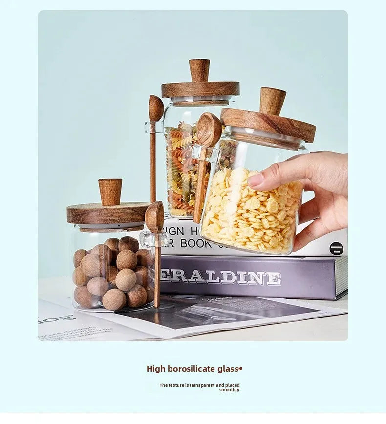 Glass Sealed Storage Jar — Wooden Lid & Spoon