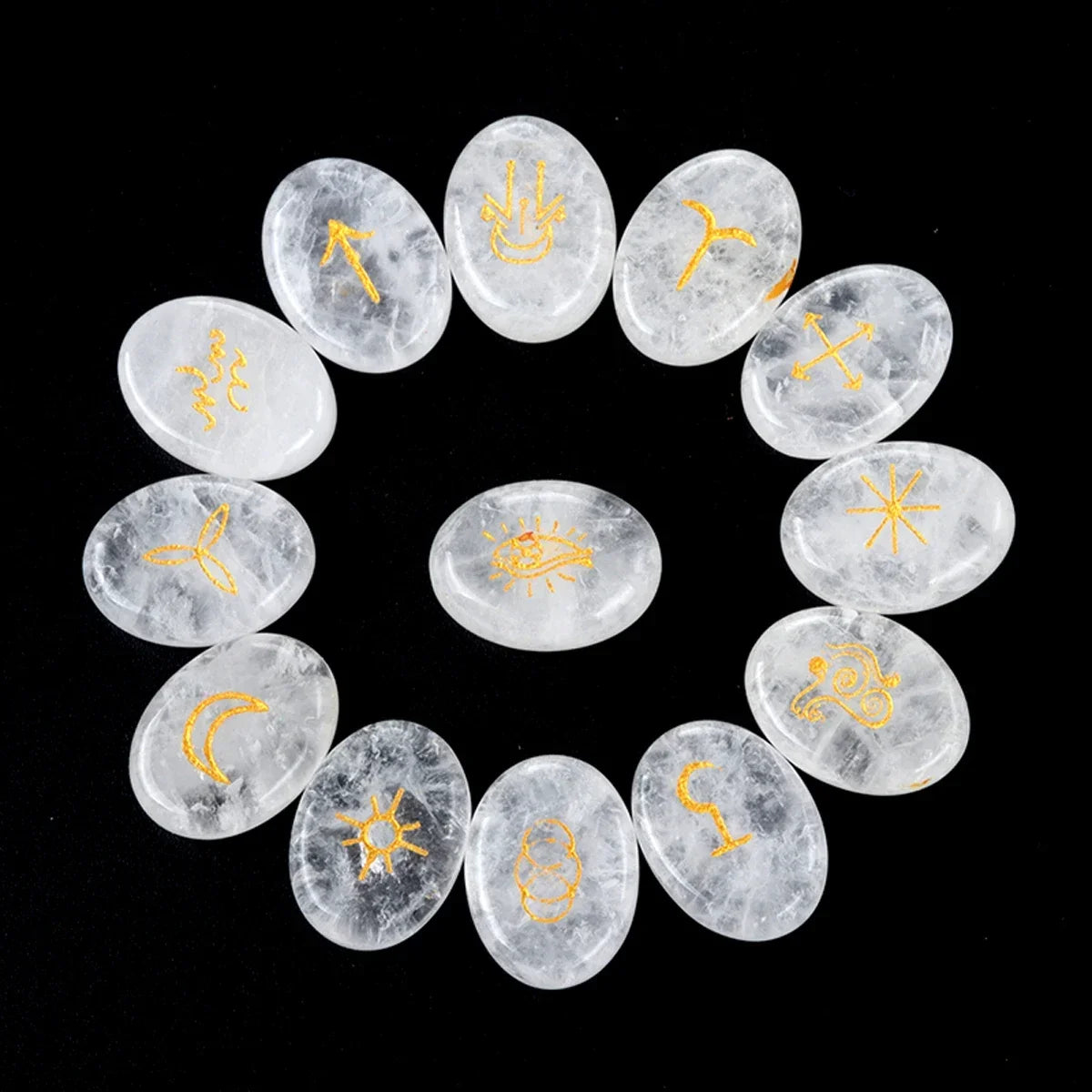 13pcs Witch Runes Natural Crystal Set — Onyx & Semi-Precious Carved Runes