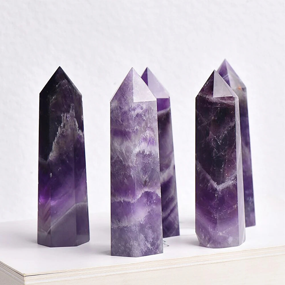 Natural Stone & Crystal Point Wands — Rose Quartz & Amethyst