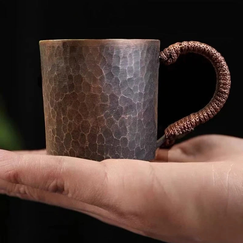 Small Vintage Pure Copper Coffee Cup — Handcrafted & Engraved Design (150 ml)