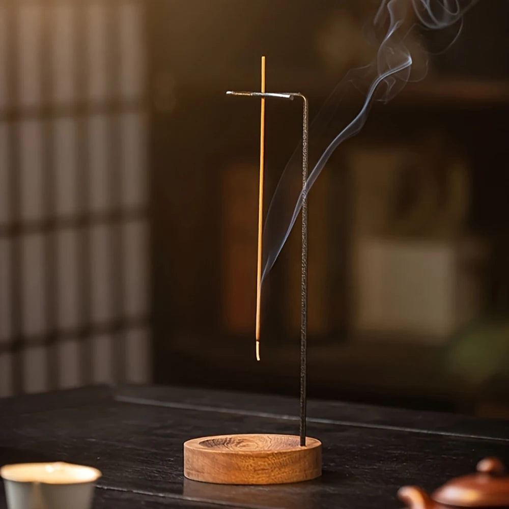 Upside-Down Wooden Incense Holder — Anti-Ash Catcher