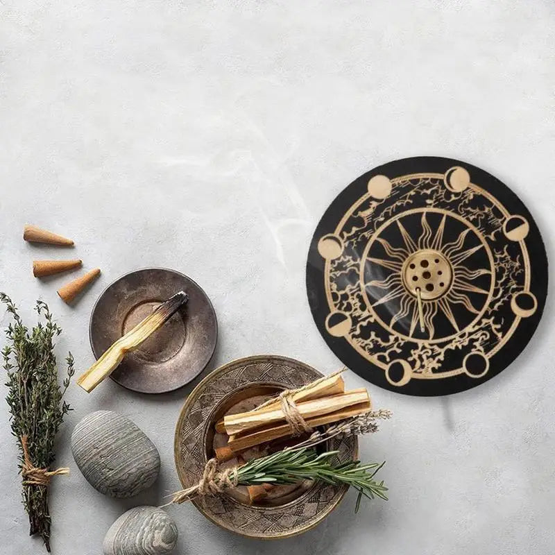 Wooden Incense Stick Holder — 9-Hole Tray for Yoga & Home