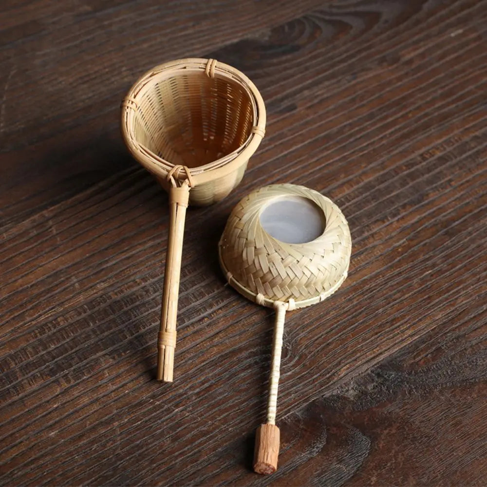 Japanese-Style Natural Bamboo Tea Scoop — Handcrafted Rattan Tea Shovel