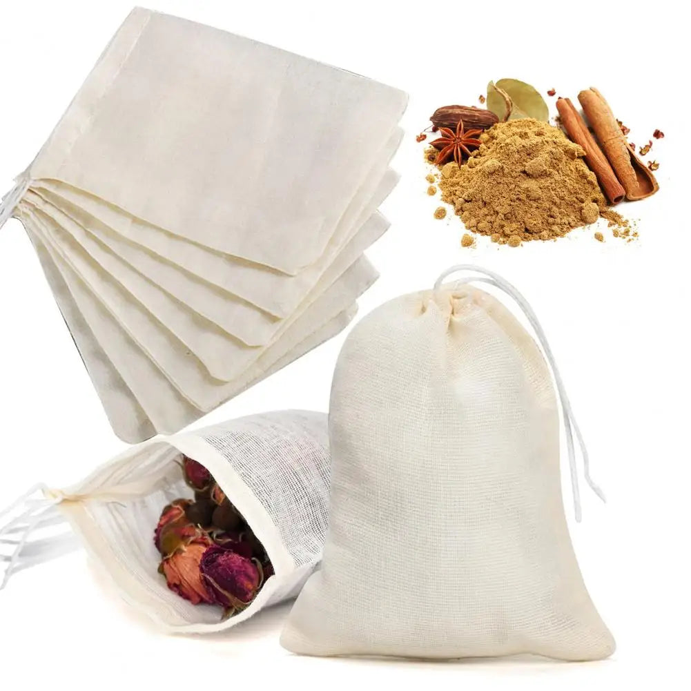 10 / 20 Pcs Reusable Tea & Spice Bags — Natural Cotton Drawstring Filters