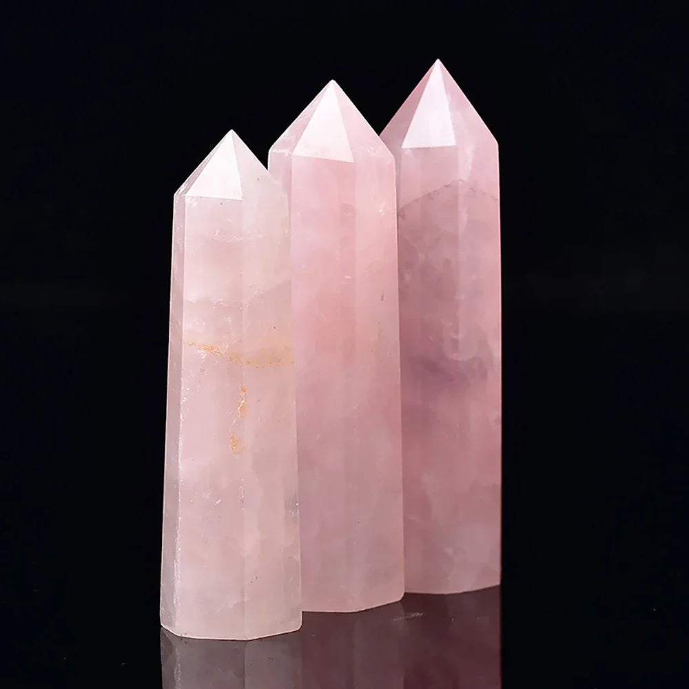 Natural Stone & Crystal Point Wands — Rose Quartz & Amethyst