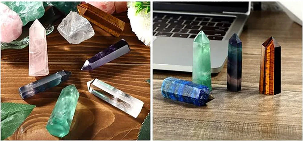 Natural Stone & Crystal Point Wands — Rose Quartz & Amethyst