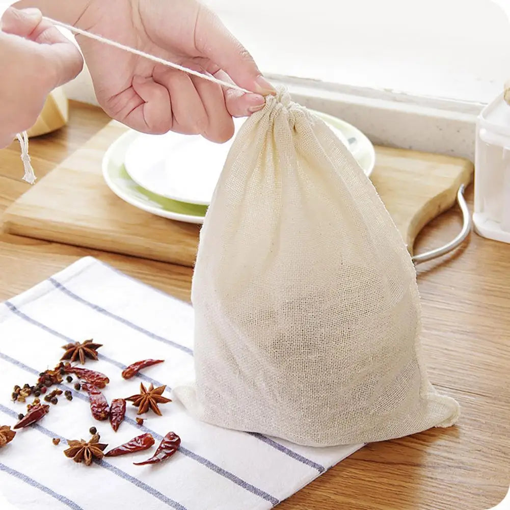 10 / 20 Pcs Reusable Tea & Spice Bags — Natural Cotton Drawstring Filters