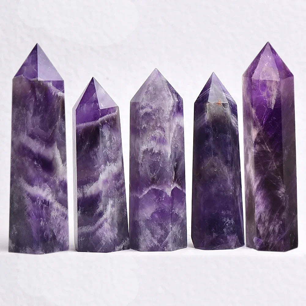 Natural Stone & Crystal Point Wands — Rose Quartz & Amethyst