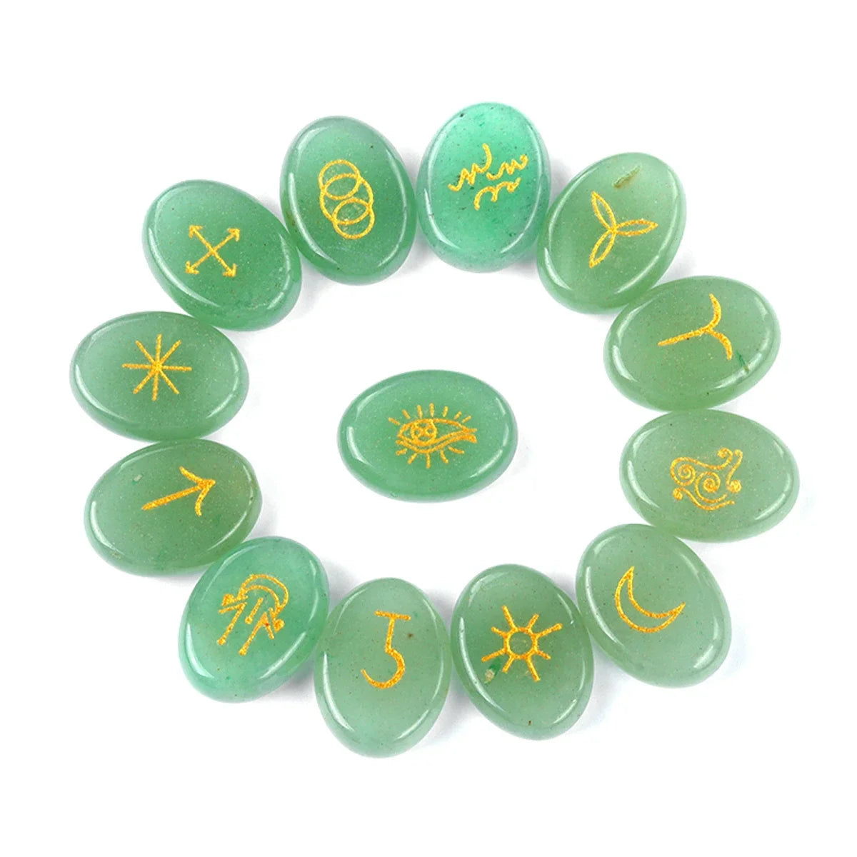 13pcs Witch Runes Natural Crystal Set — Onyx & Semi-Precious Carved Runes