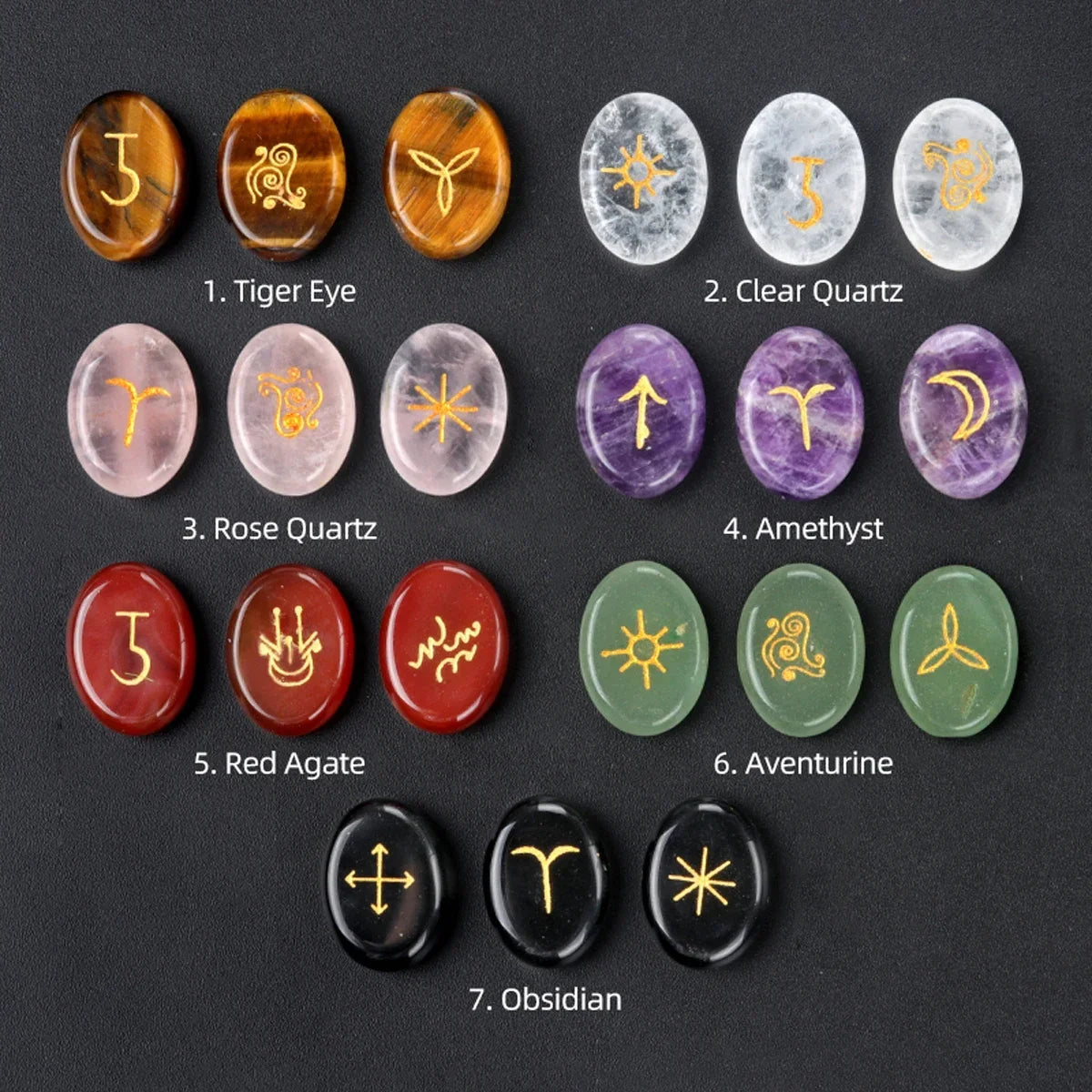 13pcs Witch Runes Natural Crystal Set — Onyx & Semi-Precious Carved Runes