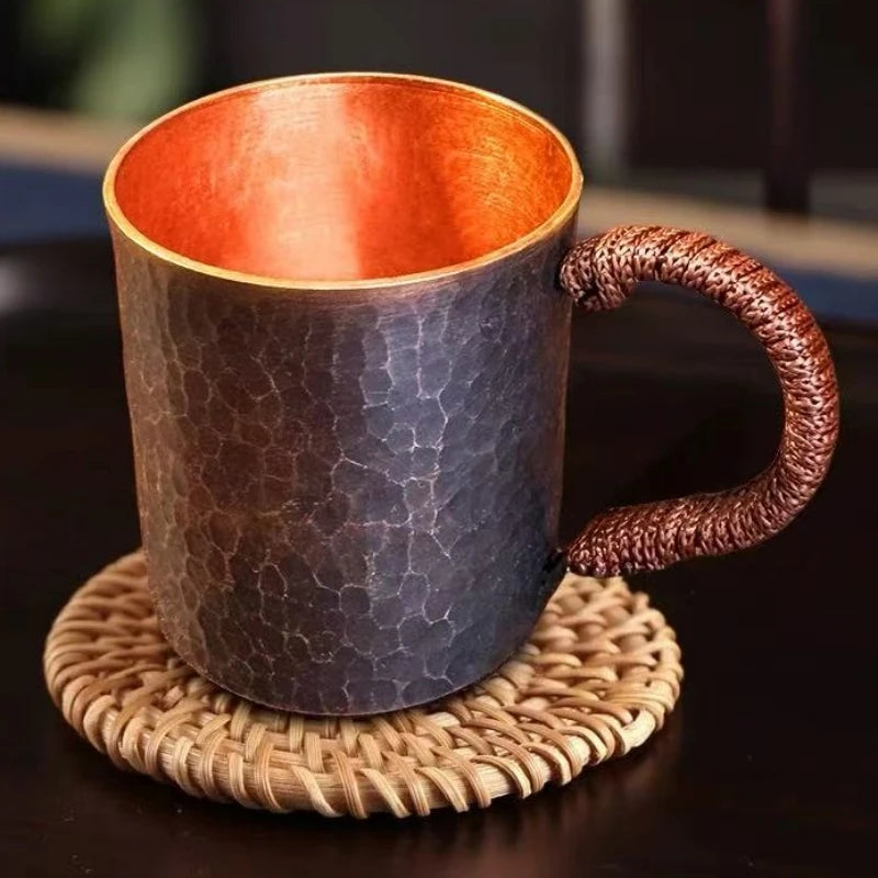 Small Vintage Pure Copper Coffee Cup — Handcrafted & Engraved Design (150 ml)