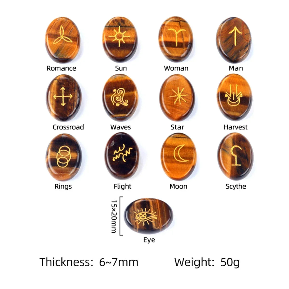 13pcs Witch Runes Natural Crystal Set — Onyx & Semi-Precious Carved Runes