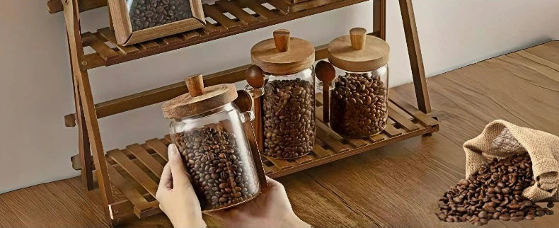 Glass Sealed Storage Jar — Wooden Lid & Spoon