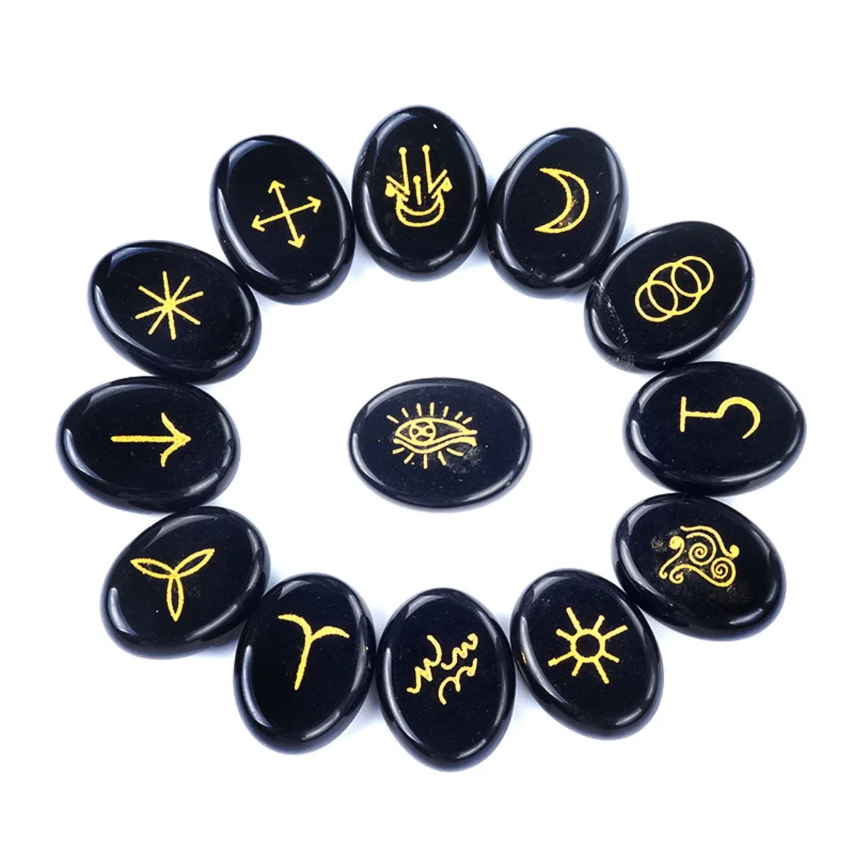 13pcs Witch Runes Natural Crystal Set — Onyx & Semi-Precious Carved Runes