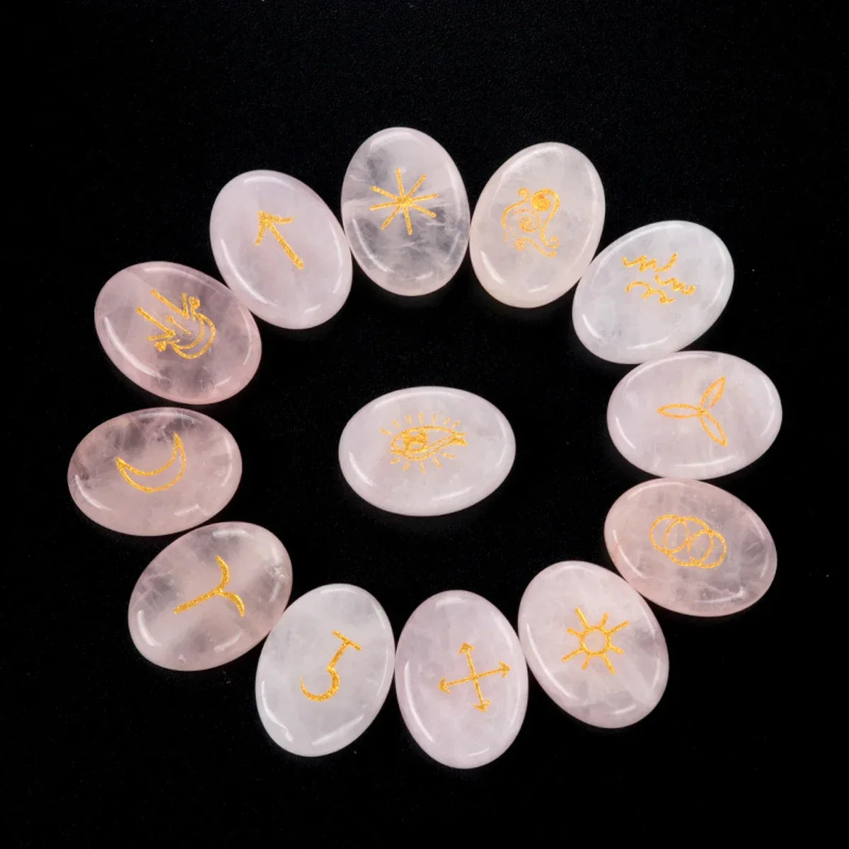 13pcs Witch Runes Natural Crystal Set — Onyx & Semi-Precious Carved Runes