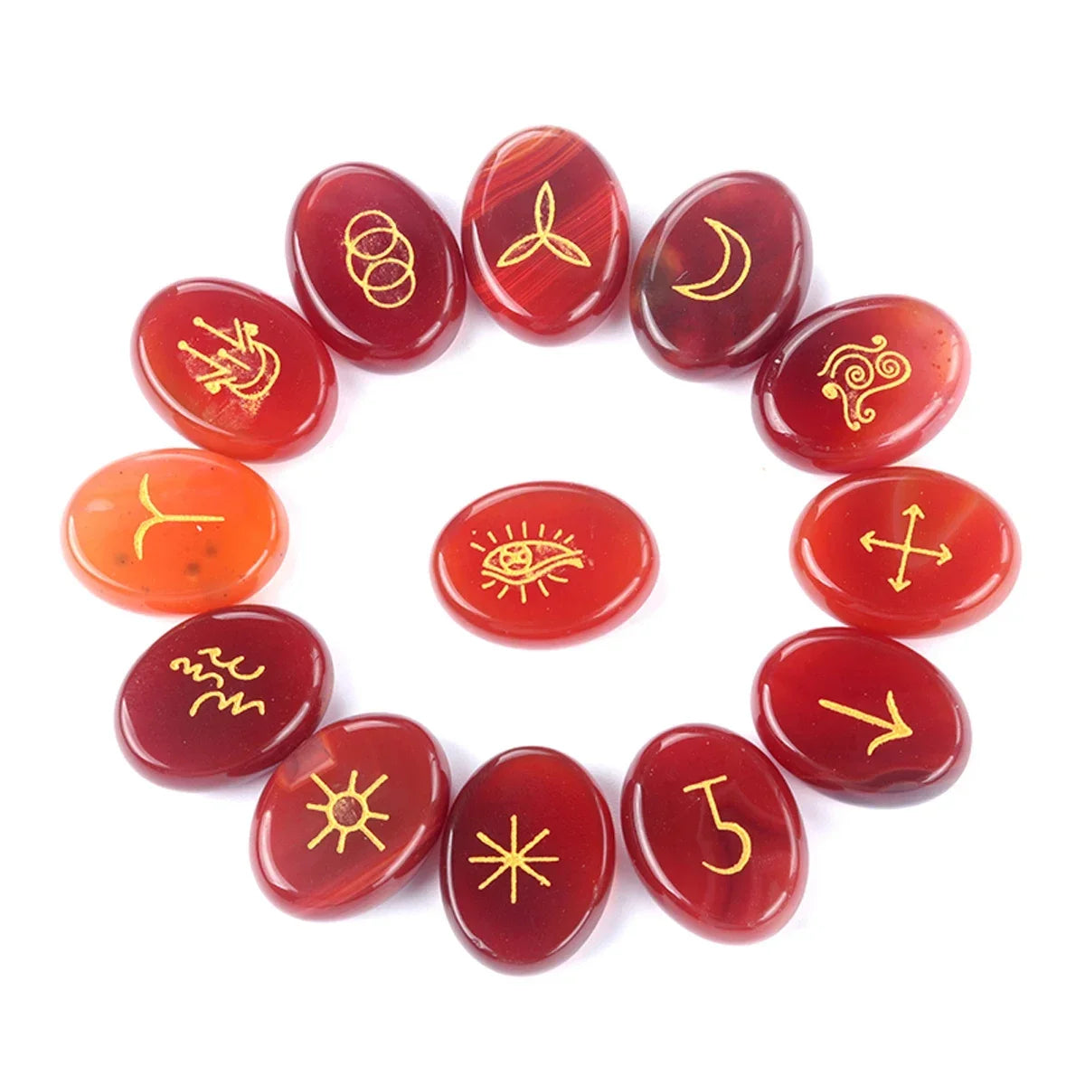 13pcs Witch Runes Natural Crystal Set — Onyx & Semi-Precious Carved Runes