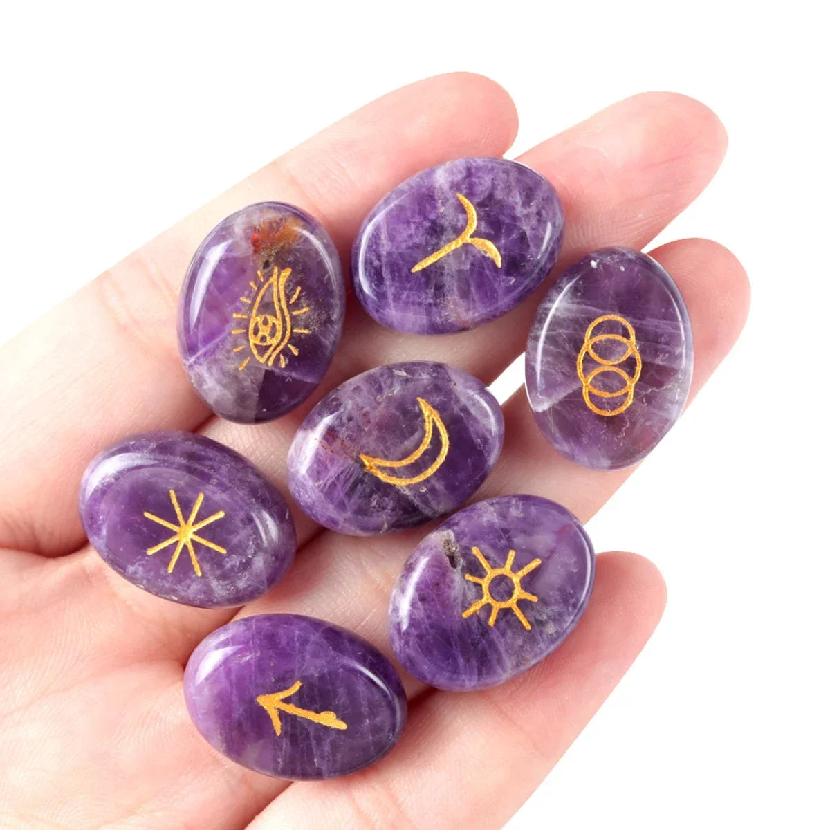 13pcs Witch Runes Natural Crystal Set — Onyx & Semi-Precious Carved Runes