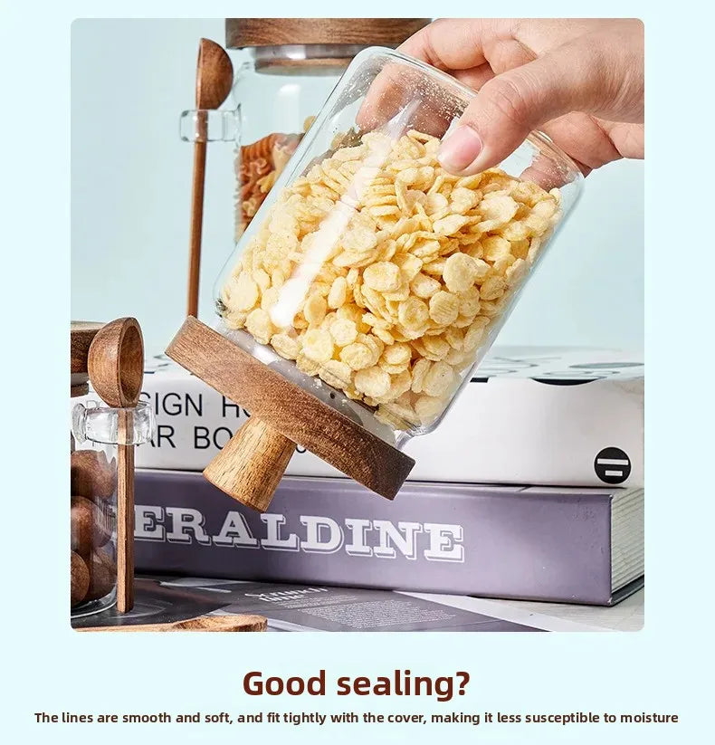 Glass Sealed Storage Jar — Wooden Lid & Spoon