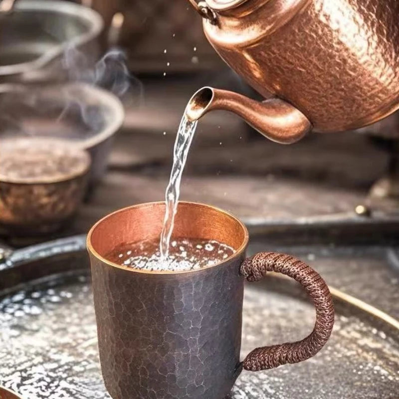 Small Vintage Pure Copper Coffee Cup — Handcrafted & Engraved Design (150 ml)