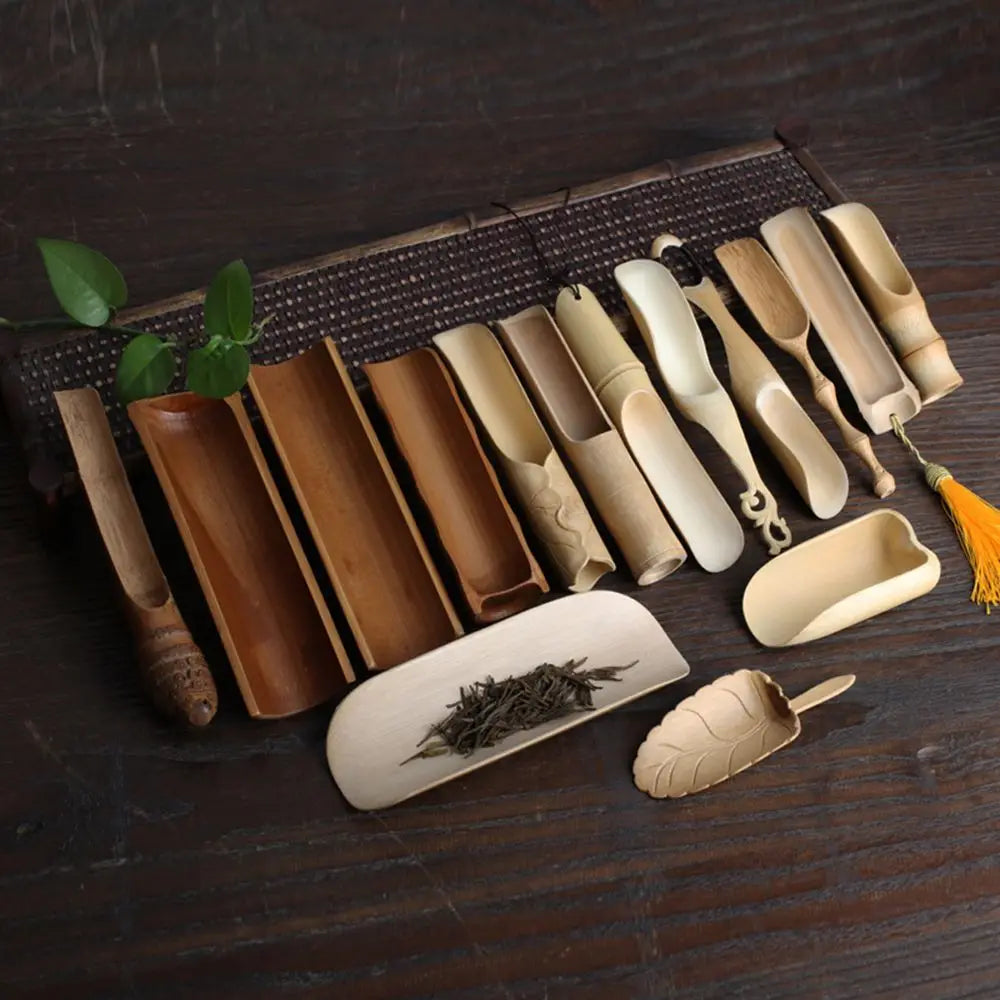 Japanese-Style Natural Bamboo Tea Scoop — Handcrafted Rattan Tea Shovel