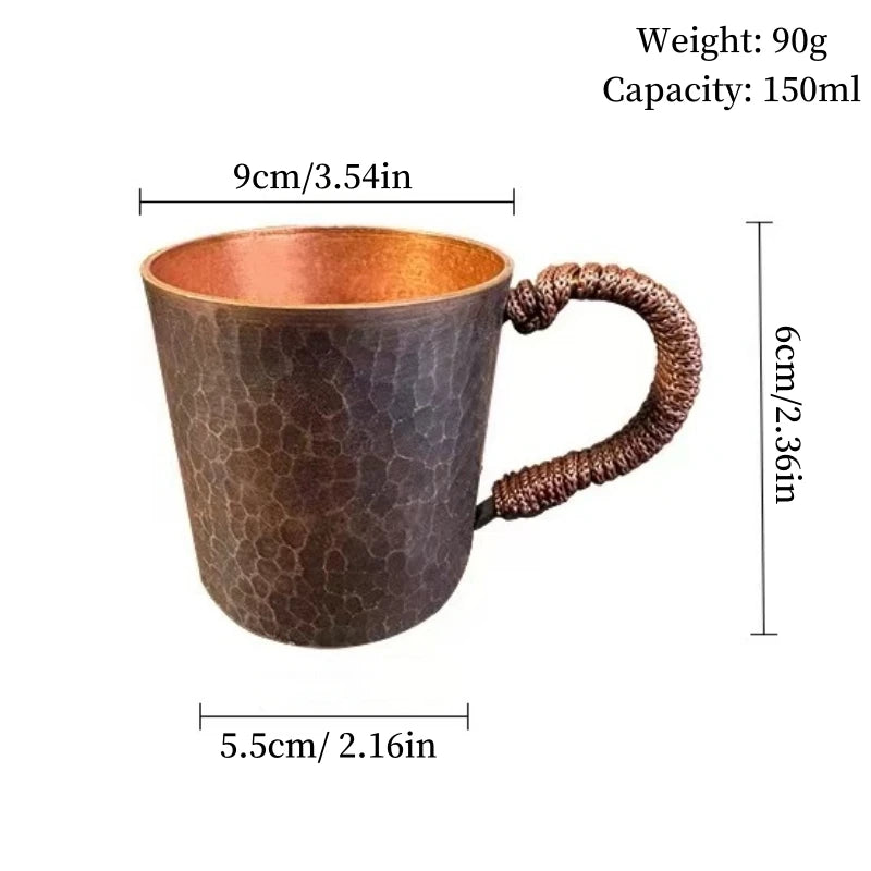 Small Vintage Pure Copper Coffee Cup — Handcrafted & Engraved Design (150 ml)