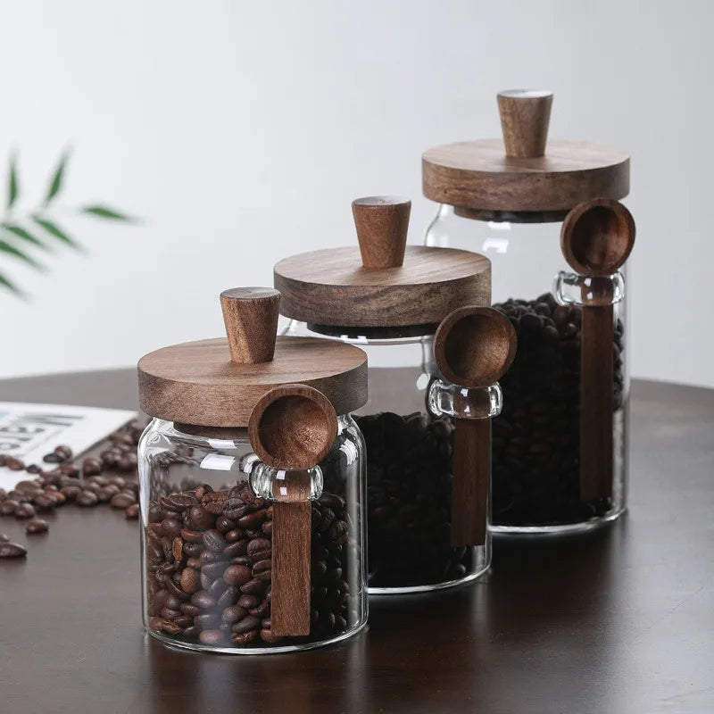 Glass Sealed Storage Jar — Wooden Lid & Spoon