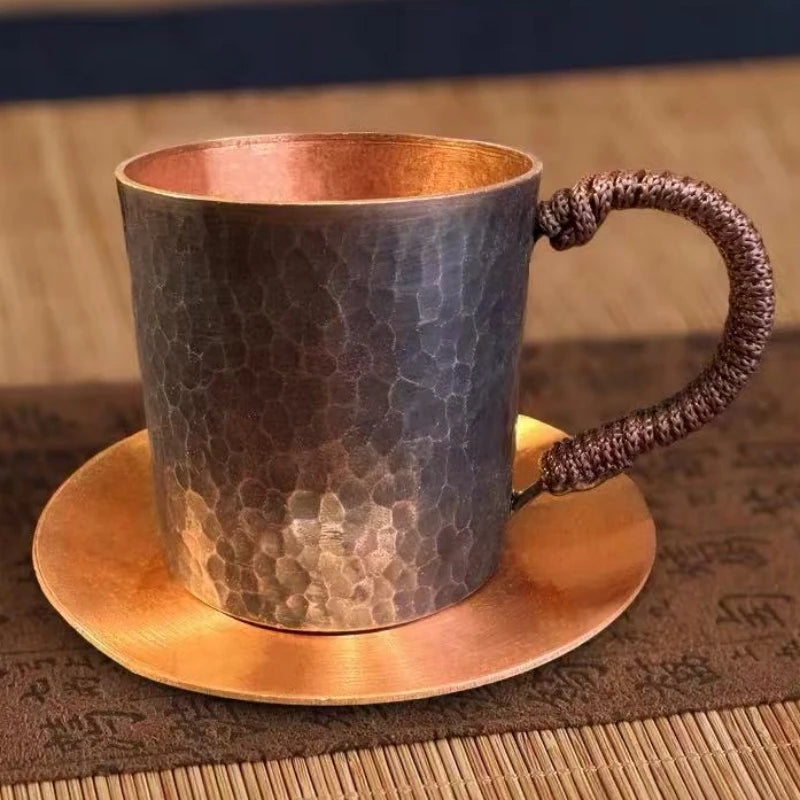 Small Vintage Pure Copper Coffee Cup — Handcrafted & Engraved Design (150 ml)