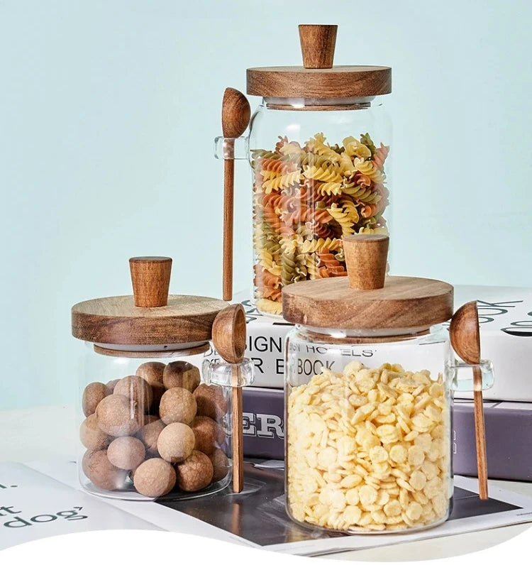 Glass Sealed Storage Jar — Wooden Lid & Spoon
