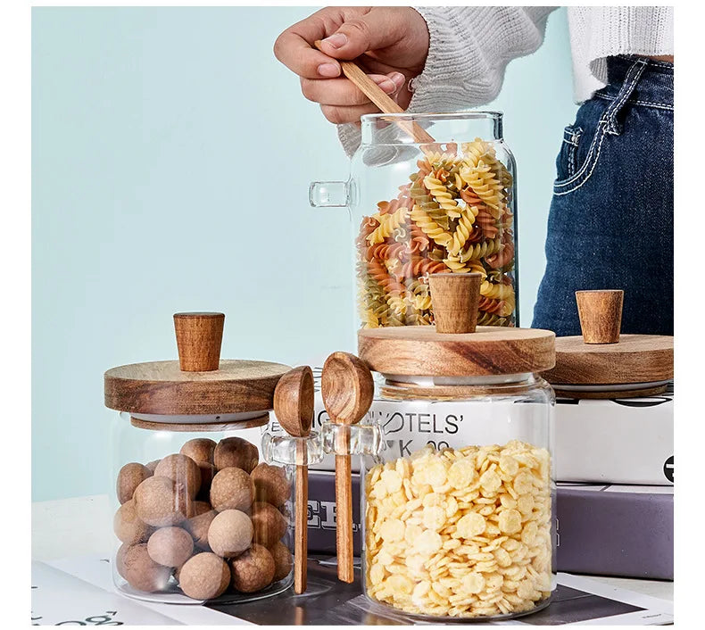 Glass Sealed Storage Jar — Wooden Lid & Spoon