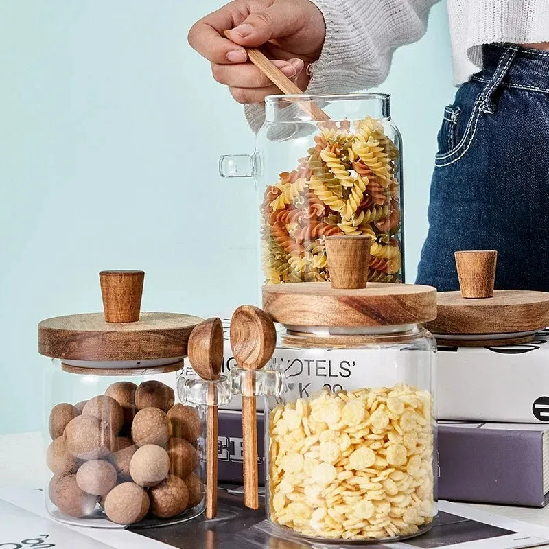 Glass Sealed Storage Jar — Wooden Lid & Spoon