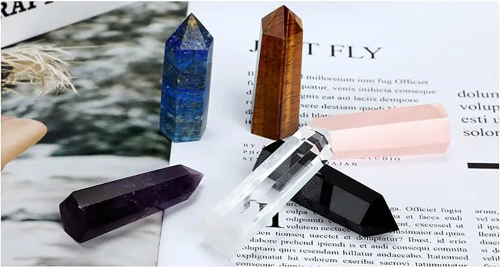 Natural Stone & Crystal Point Wands — Rose Quartz & Amethyst