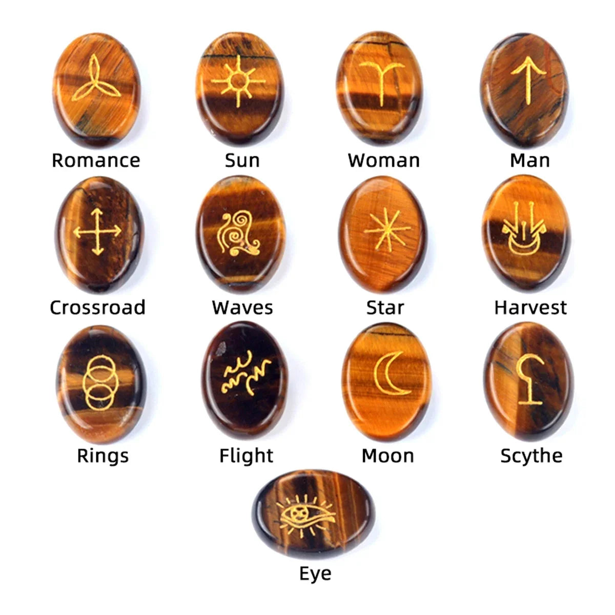 13pcs Witch Runes Natural Crystal Set — Onyx & Semi-Precious Carved Runes
