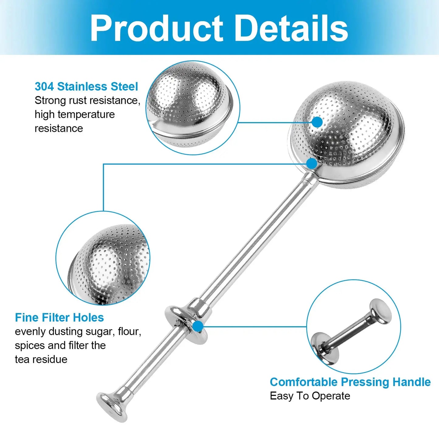 2 Pcs Stainless Steel Tea Strainers — Fine Mesh Infuser Set (Full + Half)
