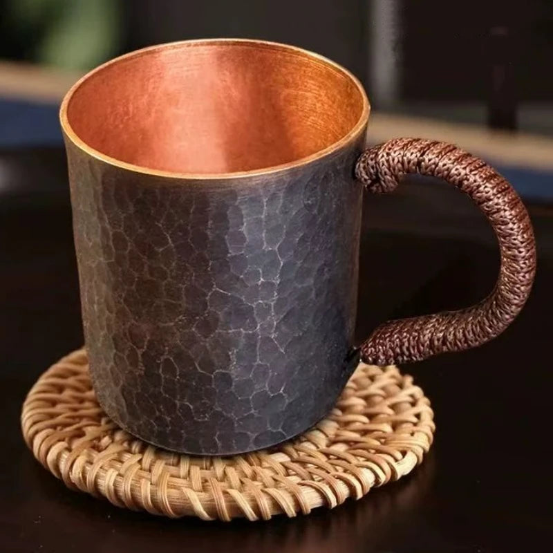 Small Vintage Pure Copper Coffee Cup — Handcrafted & Engraved Design (150 ml)
