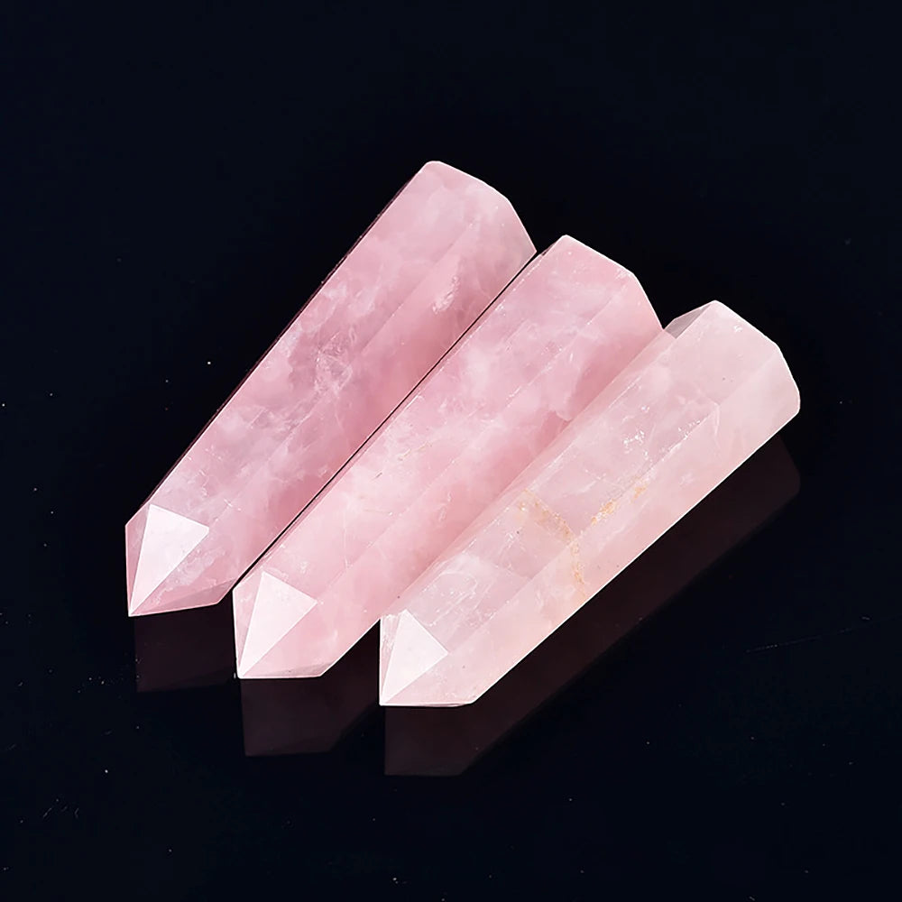 Natural Stone & Crystal Point Wands — Rose Quartz & Amethyst