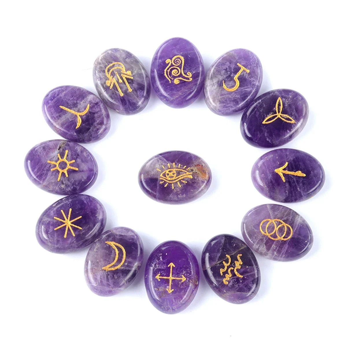 13pcs Witch Runes Natural Crystal Set — Onyx & Semi-Precious Carved Runes
