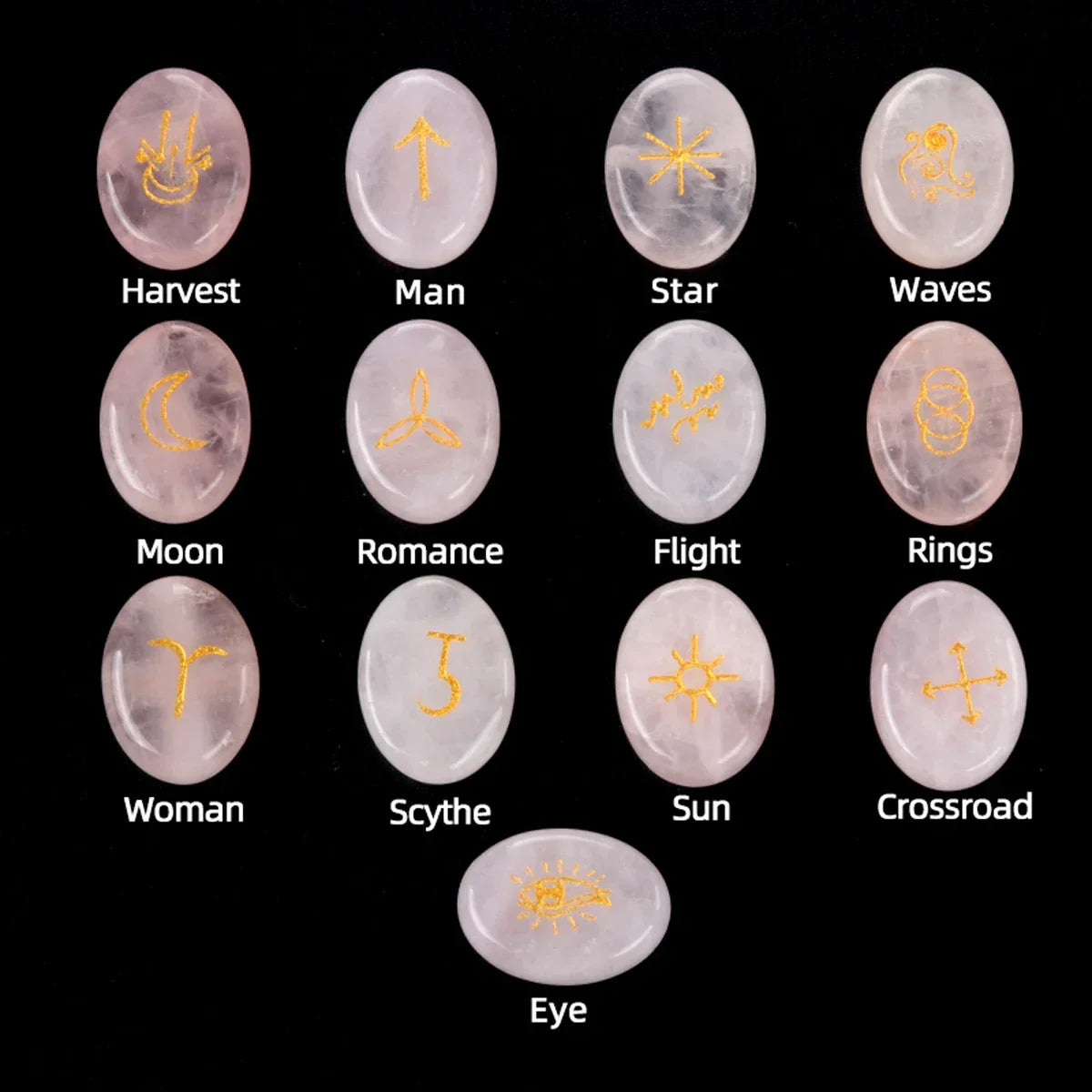 13pcs Witch Runes Natural Crystal Set — Onyx & Semi-Precious Carved Runes