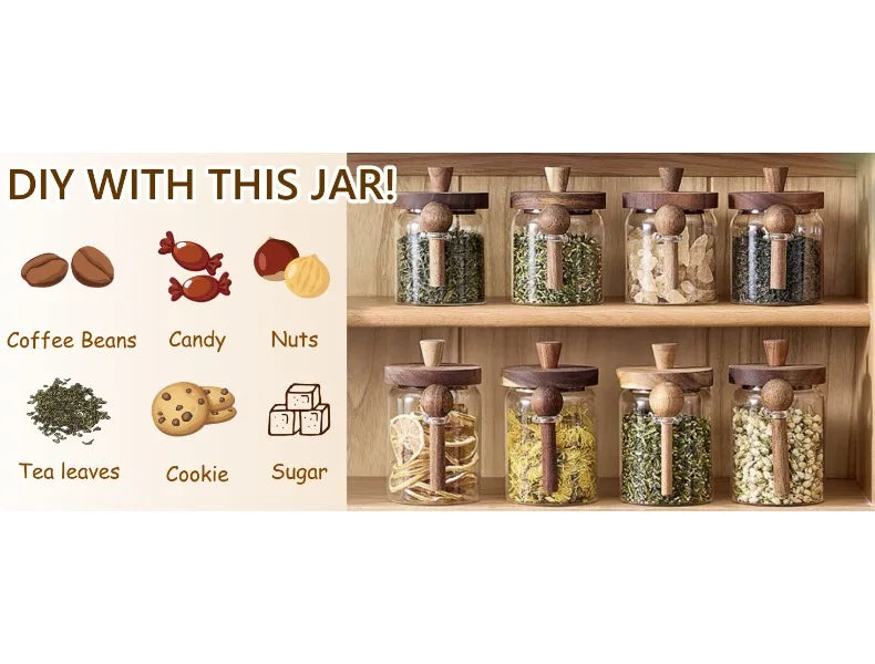 Glass Sealed Storage Jar — Wooden Lid & Spoon