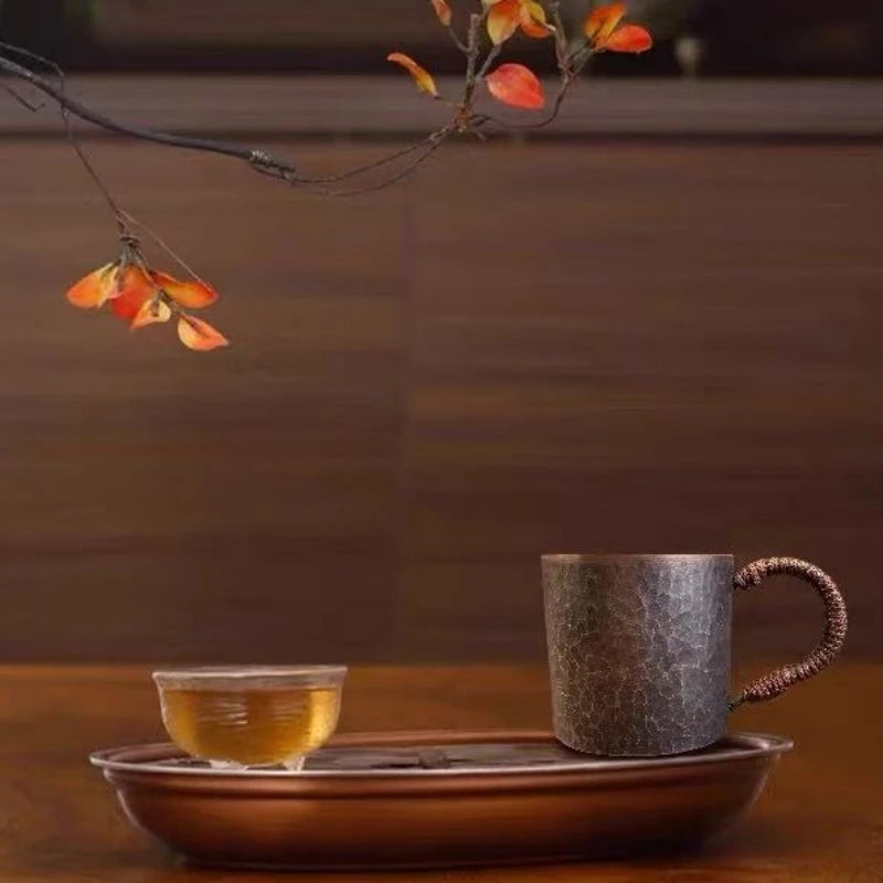 Small Vintage Pure Copper Coffee Cup — Handcrafted & Engraved Design (150 ml)