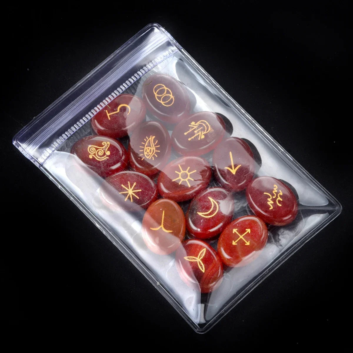 13pcs Witch Runes Natural Crystal Set — Onyx & Semi-Precious Carved Runes
