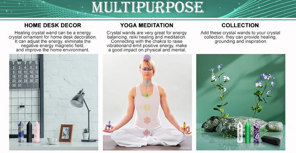 Natural Stone & Crystal Point Wands — Rose Quartz & Amethyst