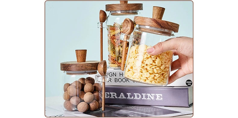 Glass Sealed Storage Jar — Wooden Lid & Spoon